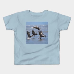 Brown Pelicans Take Flight Kids T-Shirt